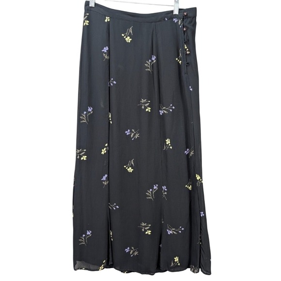 Putumayo Floral Maxi Skirt Black Whimsigoth Pleated Side Buttons Rayon Sz M NWOT - Picture 2 of 14